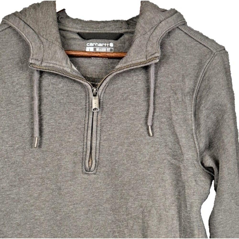 Carhartt Quarter Zip Hoodie Sweatshirt Women L Grey Fleece Lined Pocket Workwear